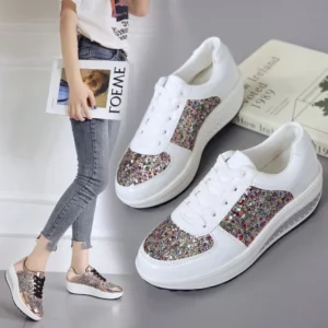Women's Comfortable Lightweight Shiny Mirror Casual Sneakers
