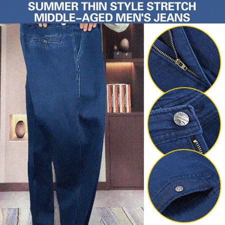 Summer thin stretch middle-aged men's jeans