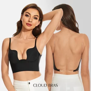 Cloud Bras®Women’s Backless Push-Up Plunge Bra with Convertible Clear Straps
