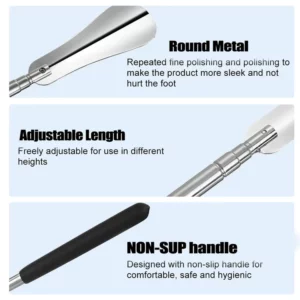 Stainless steel retractable shoehorn