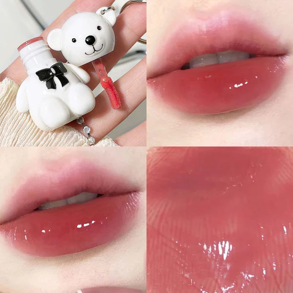 Keychain Mirror Lip Gloss Cute Bear Jelly Liquid Lipstick