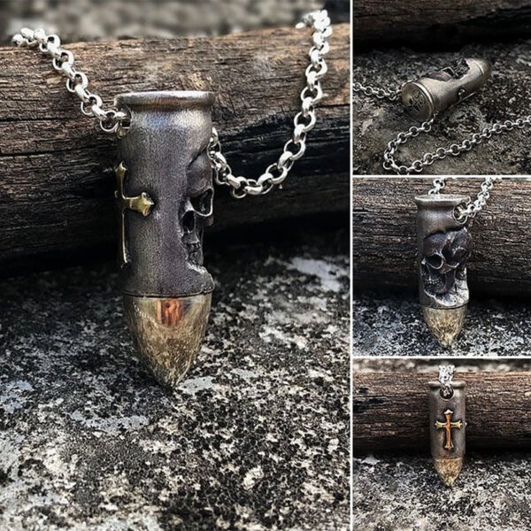 Holy Cross Bullet Skull Necklace