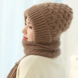 Women's all in one knitted Scarf and Beanie Cap