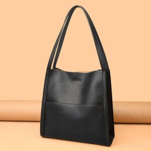 Solid color genuine leather shoulder bag