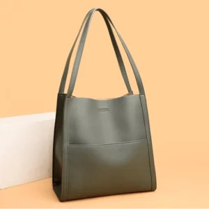 Solid color genuine leather shoulder bag