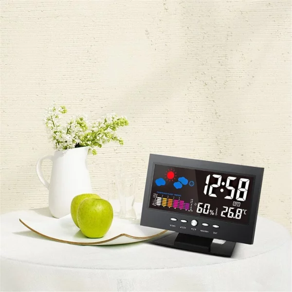 Digital LED Temperature Humidity Monitor Weather Forecast LED Table Alarm Clock